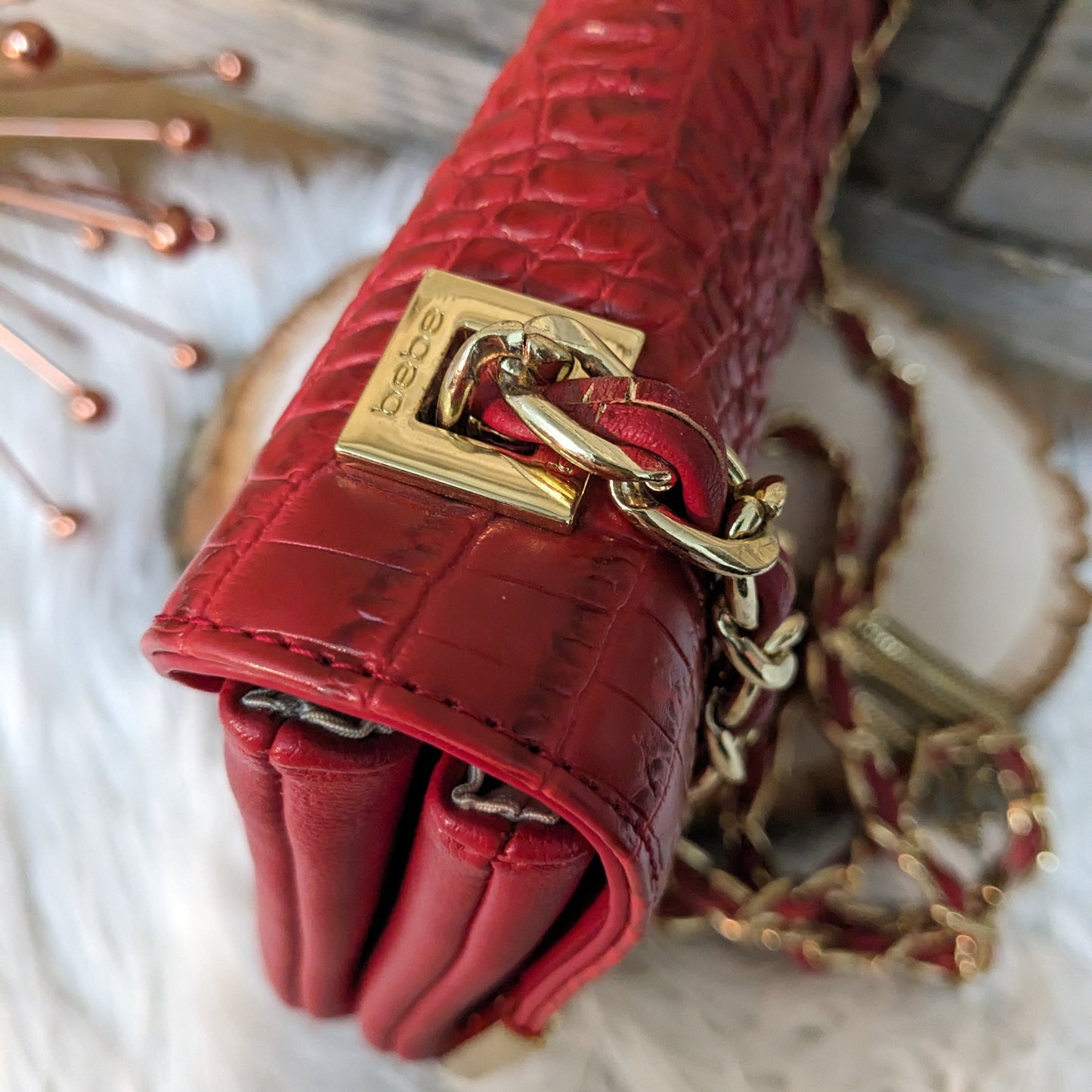 Bebe Red Crocodile Crossbody