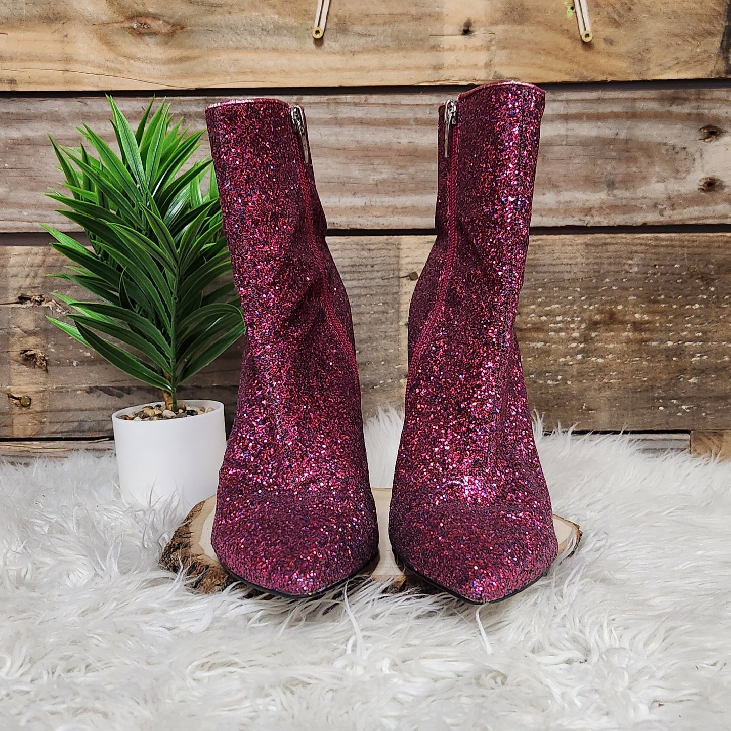 Marc Fisher Magenta Glitter Booties