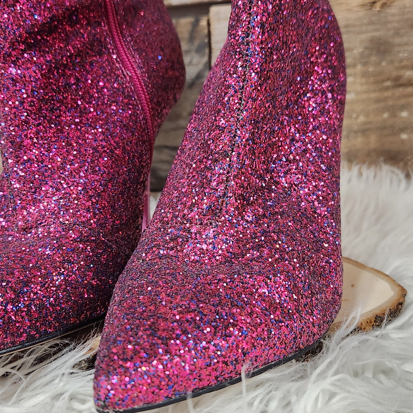 Marc Fisher Magenta Glitter Booties