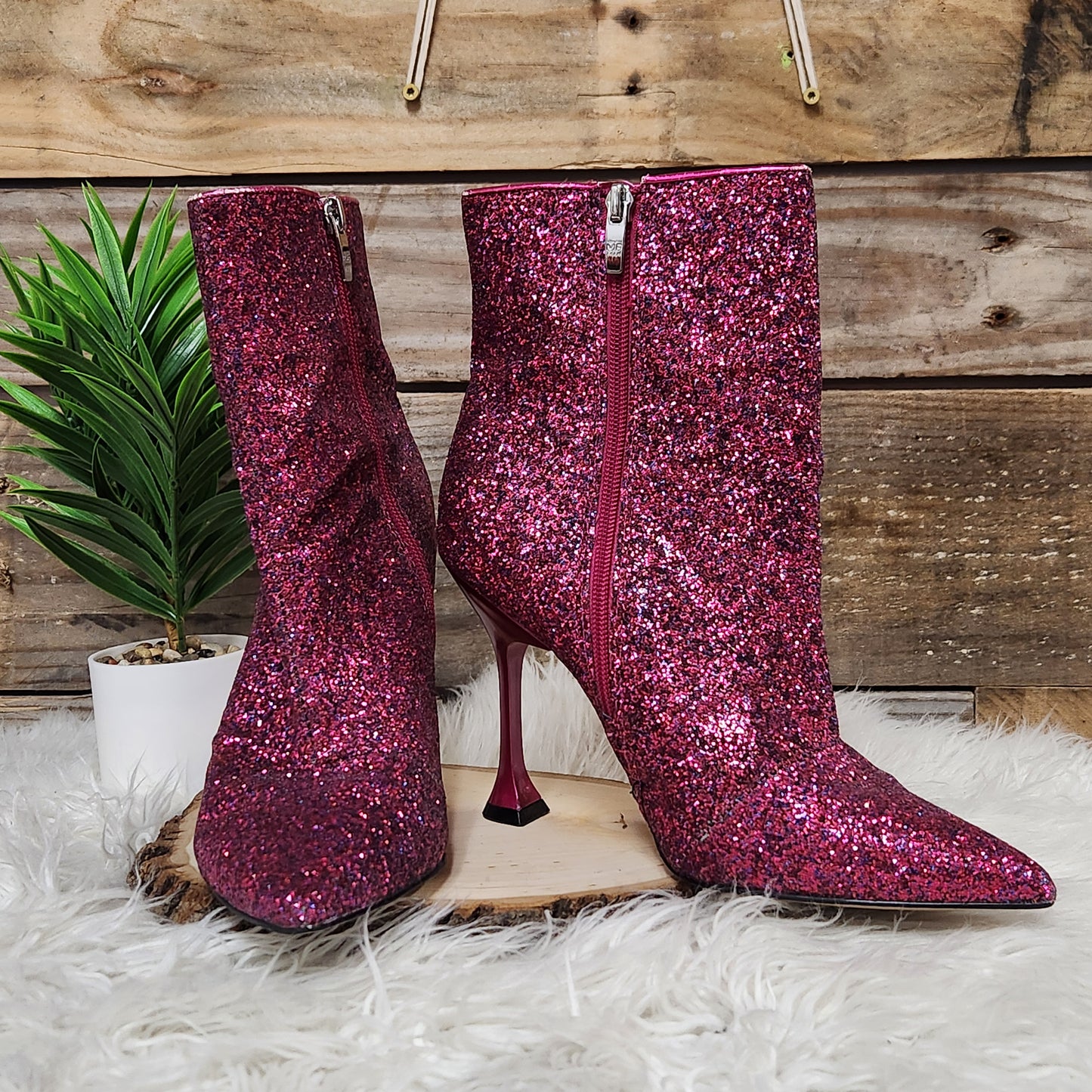 Marc Fisher Magenta Glitter Booties