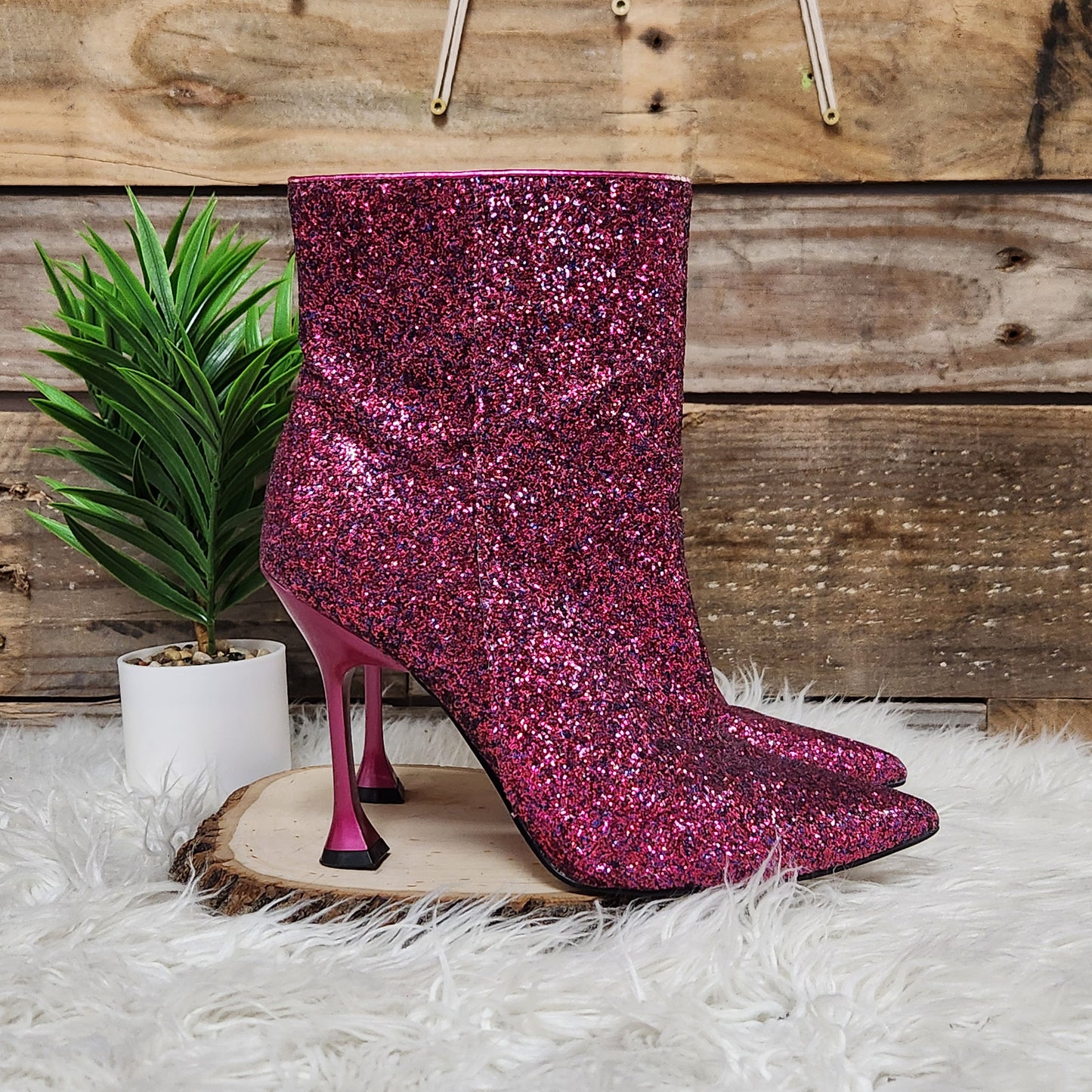 Marc Fisher Magenta Glitter Booties