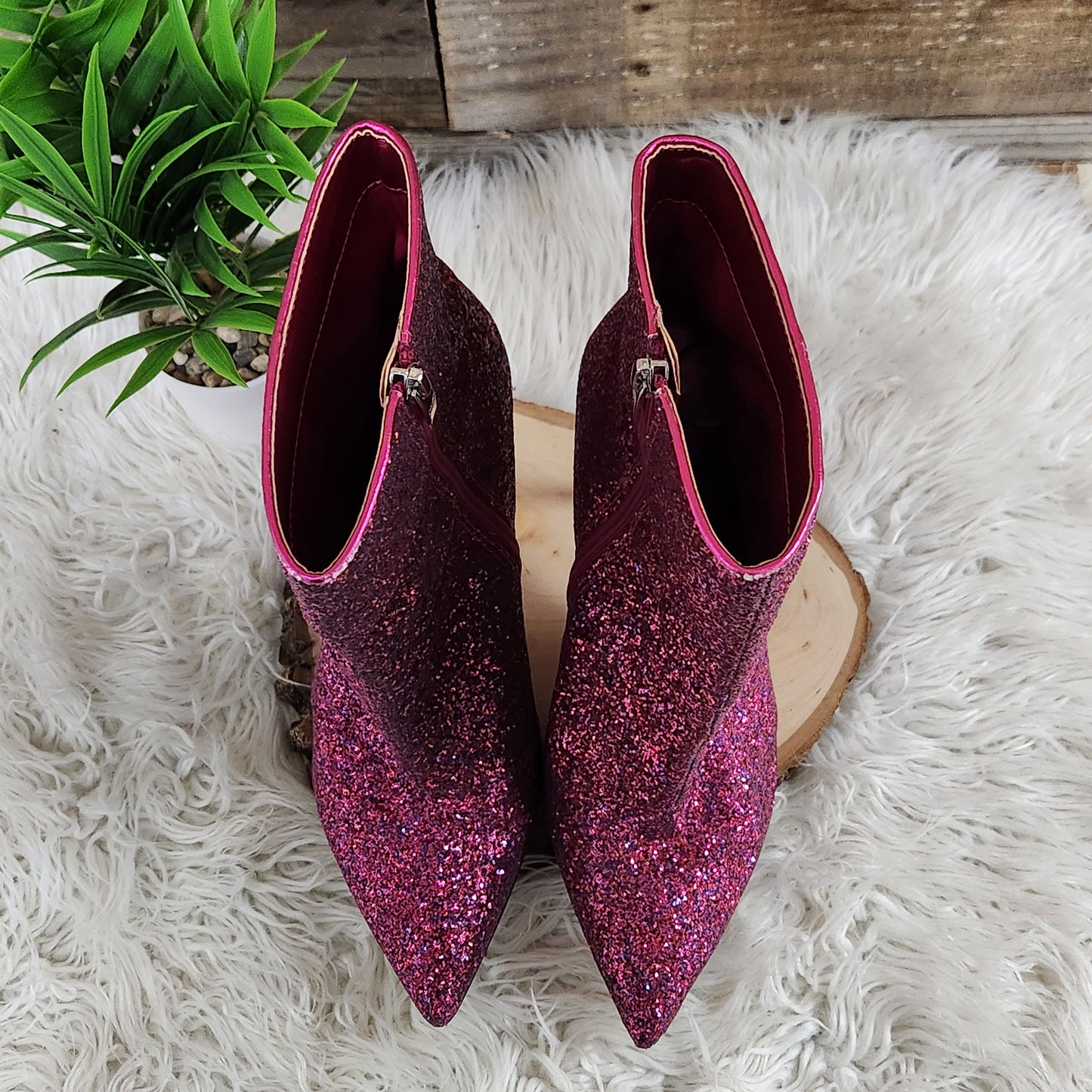 Marc Fisher Magenta Glitter Booties