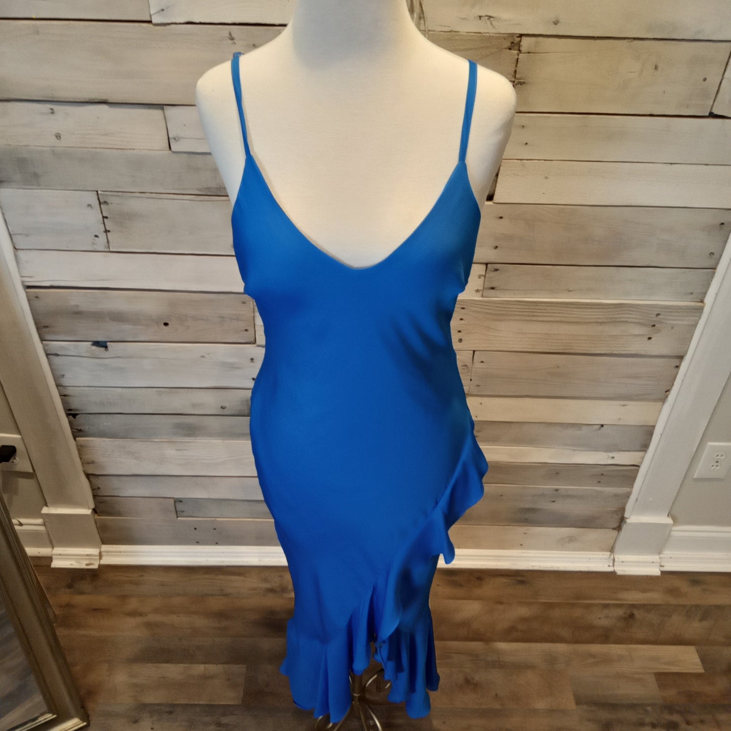 Ee:some Blue Satin Maxi Dress Sz L
