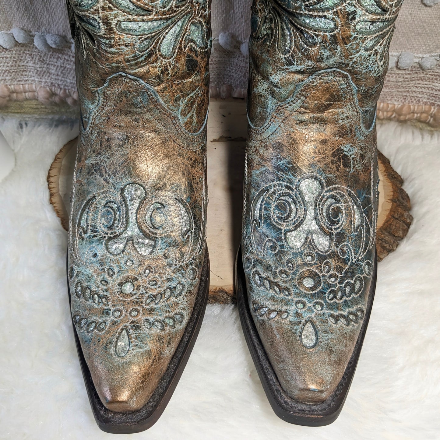 Corral Metallic Glitter Inlay Cowboy Boots Sz 6.5
