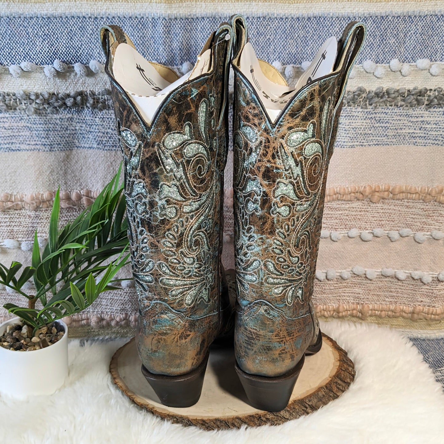 Corral Metallic Glitter Inlay Cowboy Boots Sz 6.5