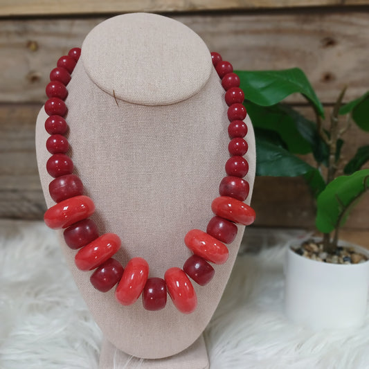 Red Beaded Statement Necklace